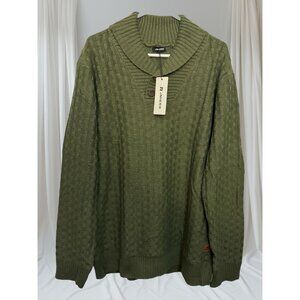 Size 2X Men Shawl Collar Pull Over Sweater Casual Slim Fit Button Textured Knit